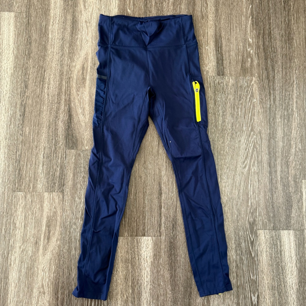 Fabletics Women’s Navy Blue Leggings with Neon Accent